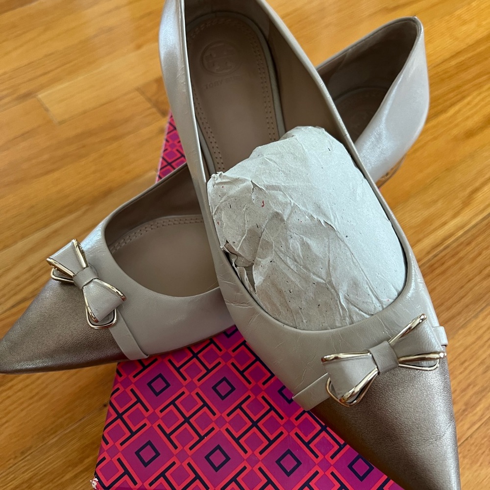 Tory Burch Gold and Tan Flats